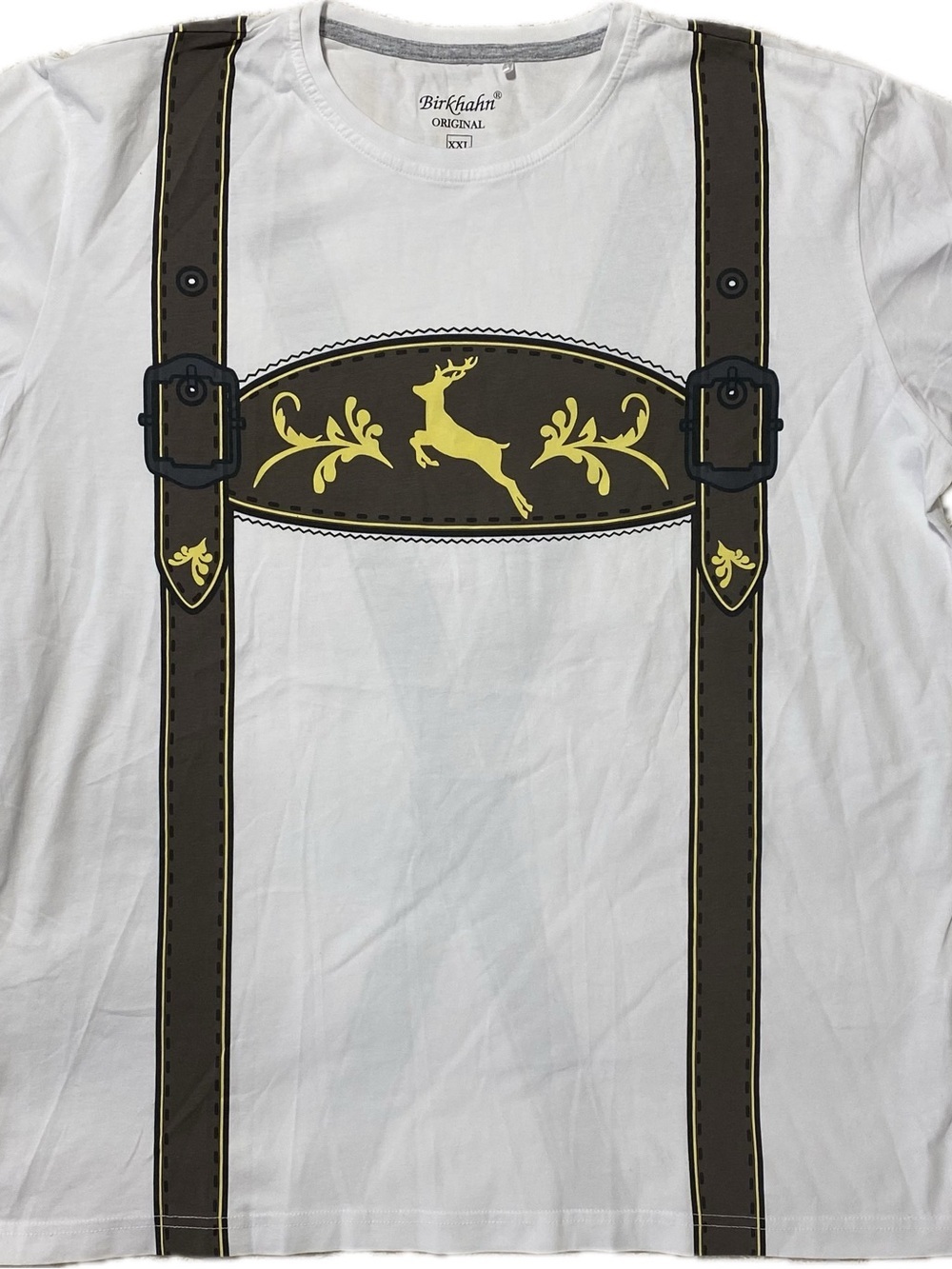 White Short Sleeve Tee with Decorative Suspenders